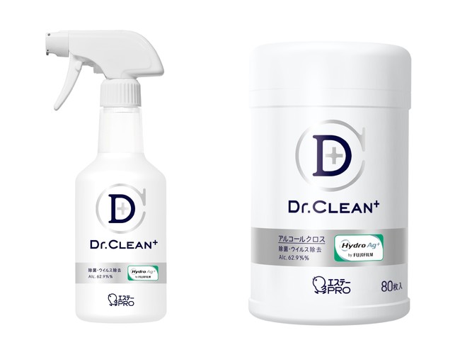 Dr.CLEAN⁺ 除菌・ウイルス除去スプレー（左）、Dr.CLEAN⁺ 除菌・ウイルス除去アルコールクロス（右）