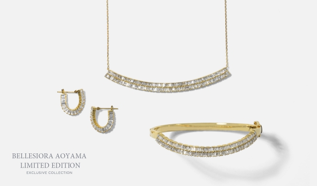 [FROM LEFT] PIERCED EARRINGS 600,000yen　NECKLACE 1,100,000yen　BANGLE 1,300,000yen  ＜K18YG, Diamond＞