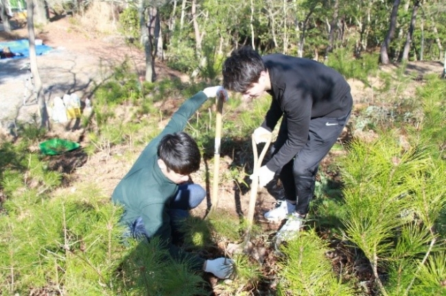 苗木を植樹する様子