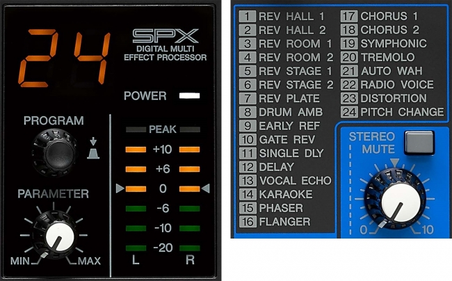 デジタルマルチエフェクトプロセッサー「SPX」　操作部（左）、エフェクト一覧（右）