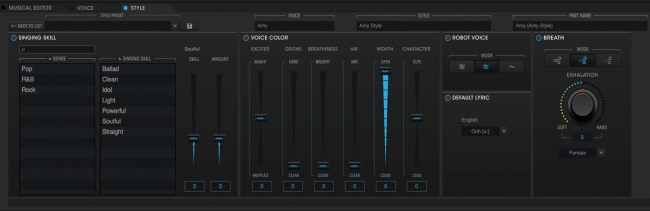 「スタイル機能」で約100種類の歌わせ方を簡単反映