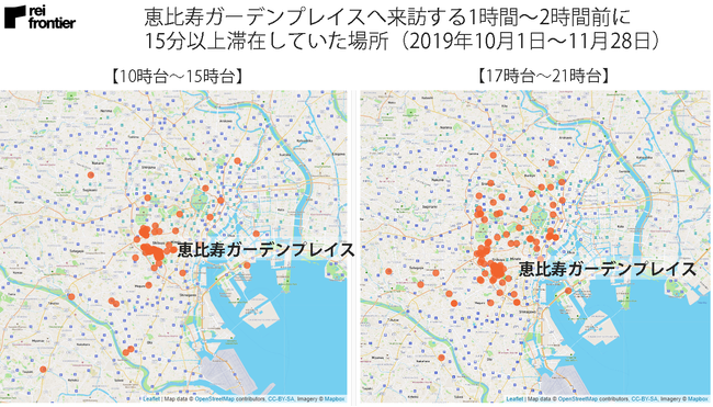 恵比寿ガーデンプレイスへ来訪する1時間～2時間前に15分以上滞在していた場所（2019年）