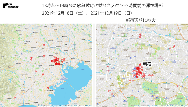 18時台～19時台に歌舞伎町に訪れた人の1～3時間前の滞在場所