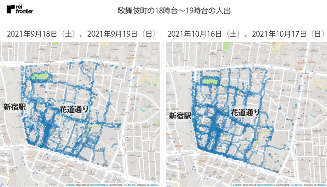 歌舞伎町の18時台～19時台の人出（9月、10月）