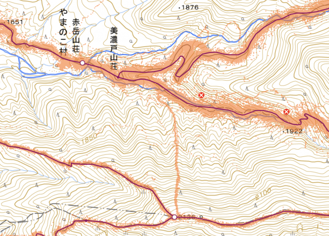 みんなの足跡（オレンジの点の集合体）が道のように連なって見える