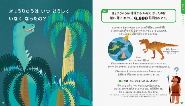 「きょうりゅうは いつ どうして いなく なったの？」　答え：きょうりゅうが 地球から いなく なったのは 遠い 遠い むかし、 6,600 万年前の こと。