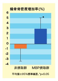 ※20～50代の女性においても、「MBP」を摂取することで骨密度の上昇が確認されています。