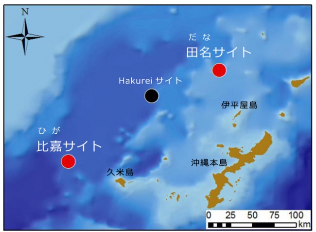 位置図　　沖縄海域の新たな2つの海底熱水鉱床