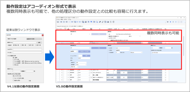 図２：アコーディオン形式で表示される動作設定