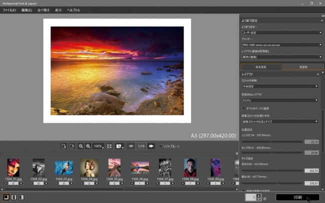 “Professional Print & Layout”の操作画面