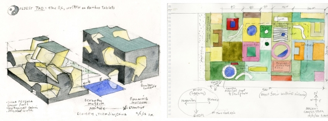 左）Steven Holl, Yin Yang　右）Steven Holl, Malawi site study for Lilongwe