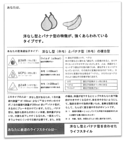 肥満遺伝子検査結果（イメージ）