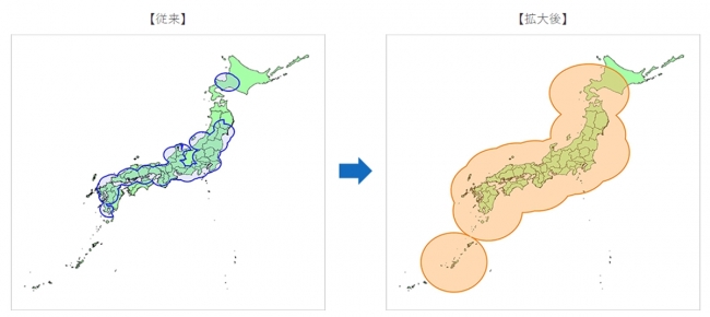 ＜　図　国土交通省雨量データ収集地域の拡大　＞