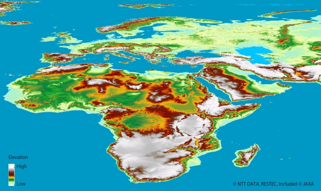 完成したAW3D全世界デジタル3D地図（アフリカ・ヨーロッパ）  