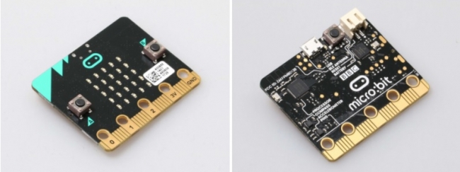 「micro：bit」表面（左）、裏面（右）