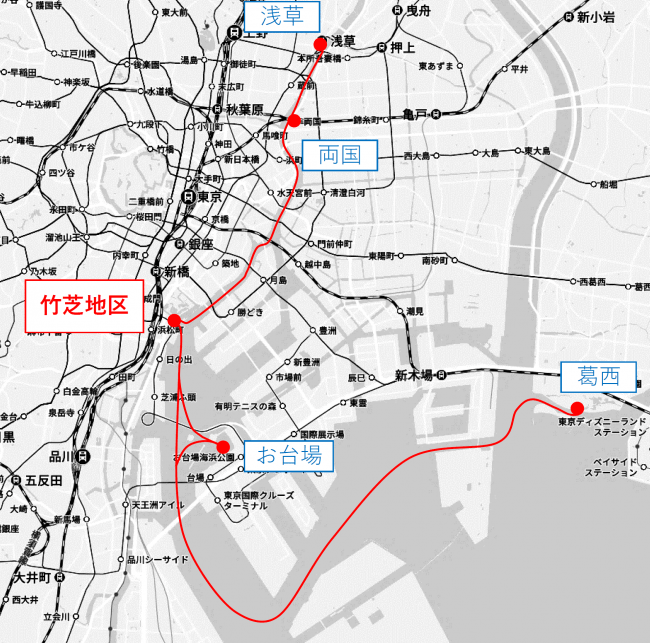 「東京都公園協会　予定運航ルート※２　※３ ※４」 「（C）Mapbox (C)OpenStreetMap （C）Yahoo Japan」　Z17LE第1040号　Z17LE第1041号