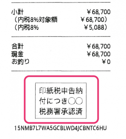 「印紙税の税務署申告納付」対象のレシート（イメージ）