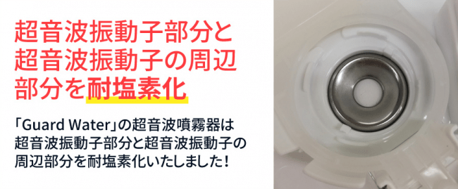 超音波振動子部分と振動子周辺部分を耐塩素化