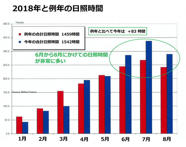 成熟期の日照時間が例年よりも83時間長かった