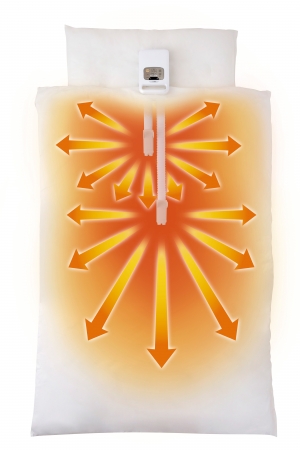 2本を調整することで胸元から足元まで温風が広がる