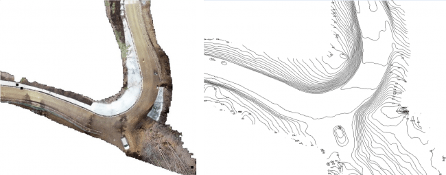 Terra Mapperで作成した、被災地のオルソ画像と等高線データ