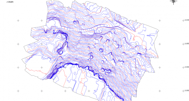 今回の測量で取得した、等高線データ