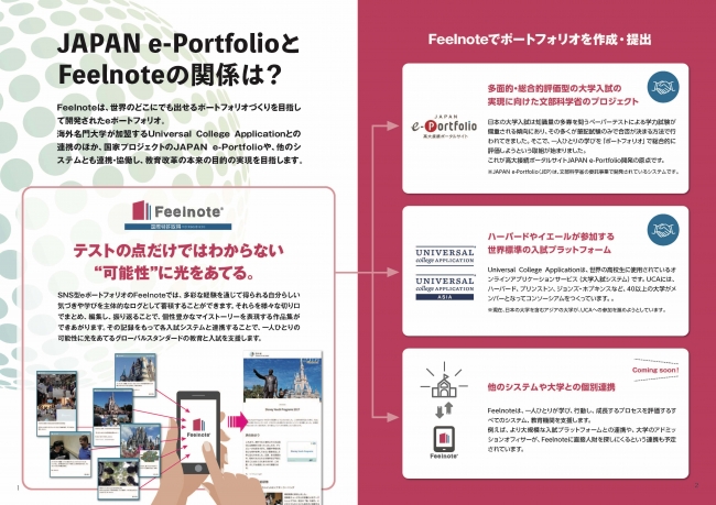 Feelnoteは、JAPAN e-Portfolio、Universal College Applicationと連携。このほか、多面的・総合的評価を行うプラットフォームや教育機関とも連携していく。