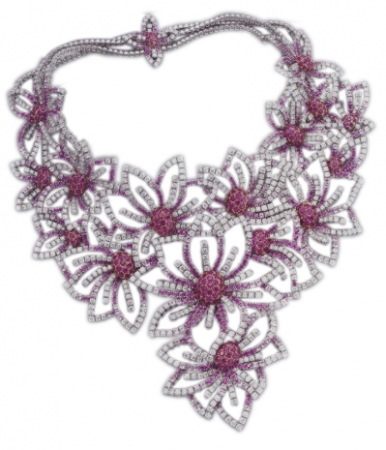 オートクチュールジュエリー（参考商品） K18 White gold with diamond ruby and pink sapphire necklace.