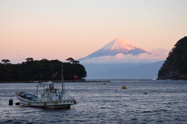 駿河湾近辺から見られる「茜富士」