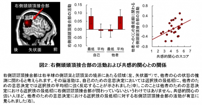 図２：右側頭頭頂接合部の活動および共感的関心との関係