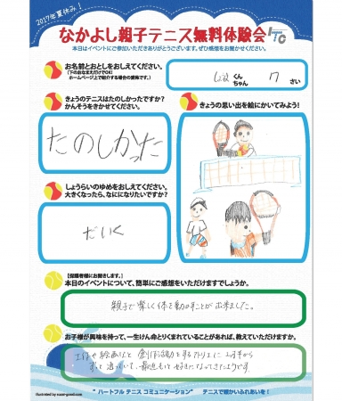 お父さん、お母さんといっしょだから楽しい！ITCのなかよし親子テニス