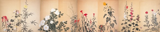 《四季草花図》（旧襖）昭和20年代半ば　大島紬美術館蔵　©Hiroshi Niiyama 2021