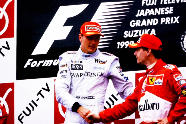 2度目の年間チャンピオンを獲得した、 1999年F1日本GP表彰台