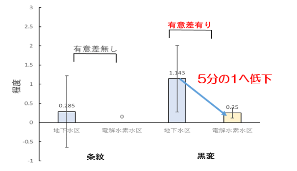 図3 電解水素水潅水による果実条紋と黒変に及ぼす影響