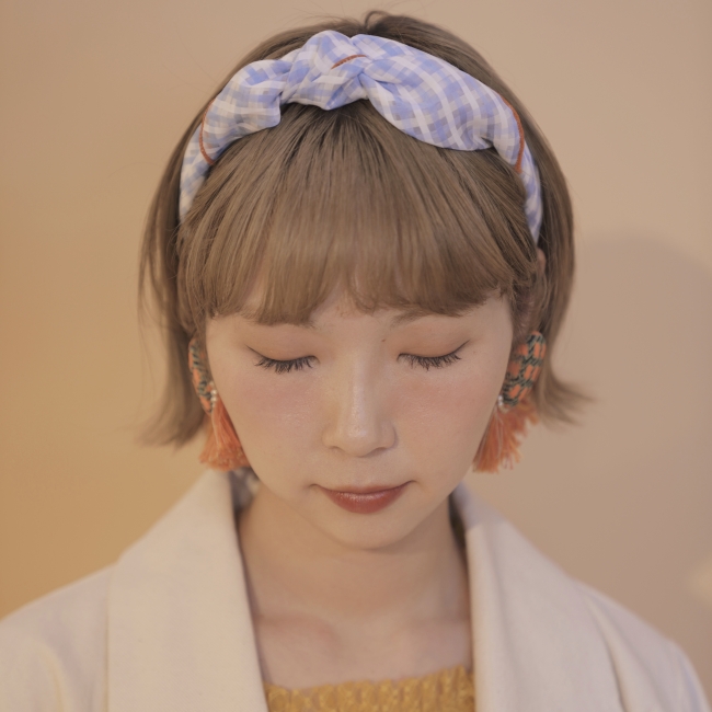 spring gingham check scarf（sax blue、orange）2,700円