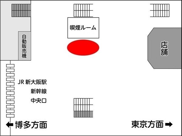 JR新大阪駅 新幹線改札内図（赤丸がイベント会場）