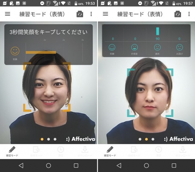 画像：「心sensor for Training」での表情練習イメージ