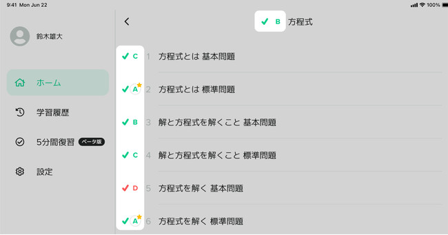 問題一覧画面の習熟度表示イメージ