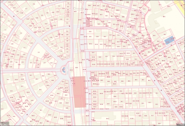 【地番・筆界表示画面イメージ（赤字・赤線）】