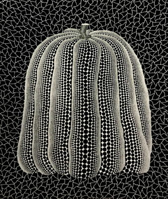 草間彌生　Yayoi　Kusama  Pumpkin（White T) 1991年 シルクスクリーン、額 72.3 x 60.4 cm