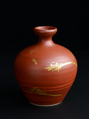 赤呉須山路花入 共箱 (Ｗ)13.4ｃｍ　(Ｈ)16.4ｃｍ