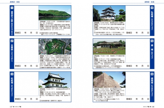 ▲『日本100名城に行こう』のスタンプ帳ページ。[1]根室半島チャシ跡群（北海道）は、アクセスの困難も「お城総選挙」で話題になった、スタンプラリー参加者垂涎のお城。