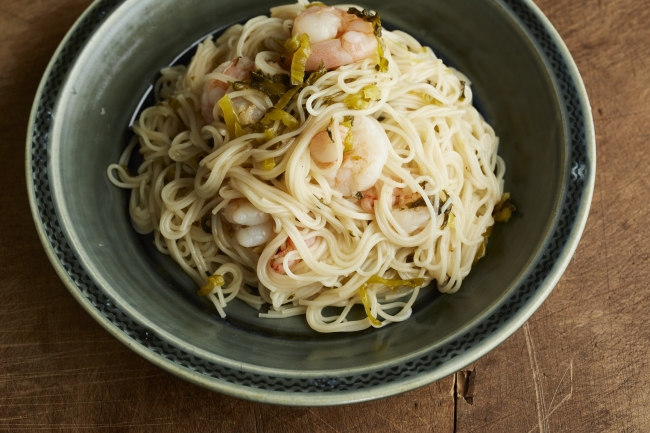 えびと高菜の炒めそうめん