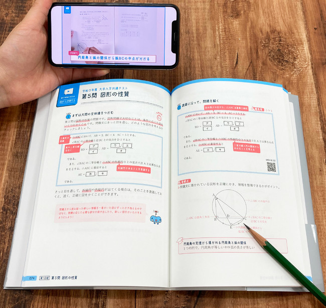 ▲紙面の全問題に、解き方のプロセスがわかる実況動画のQRコードつき。パソコンやタブレット、スマホなどで視聴可能だ。