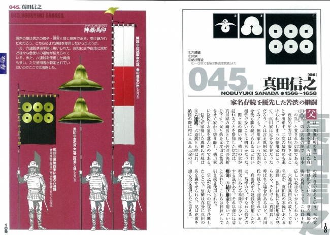 真田信之の家紋。「六連銭」だけでなく、「州浜」や「結び雁金」も愛嬌あり。