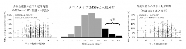 クロノタイプと生産性のグラフ