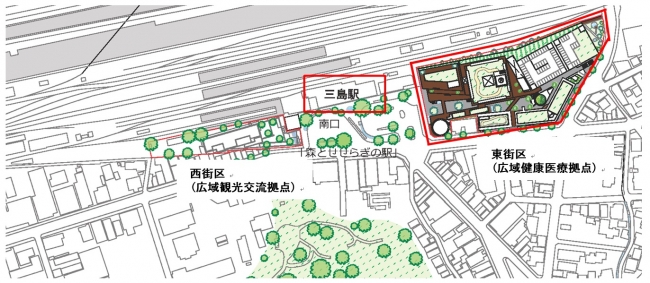 三島駅前の位置関係　※　三島市観光協会発表内容