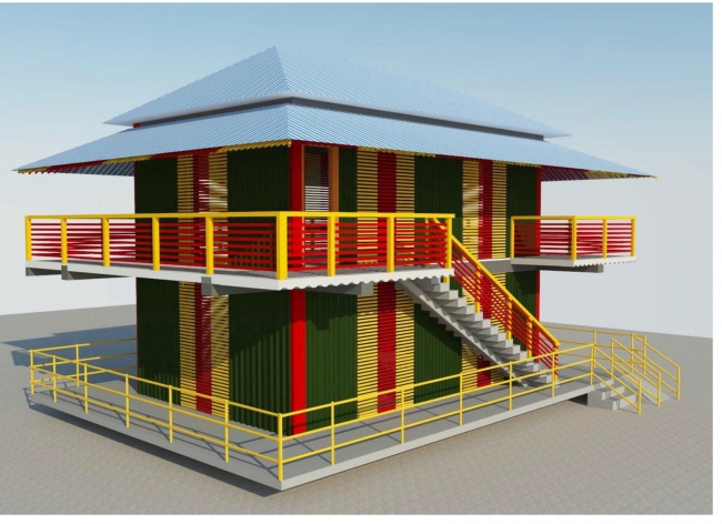 イメージ図）鉄製２階建て学習センター：1階2階ともに1部屋ずつ、それぞれ約85㎡の広さ