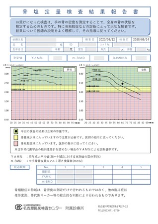 　　骨塩定量検査結果報告書イメージ