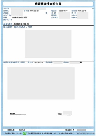 　　病理組織検査報告書イメージ